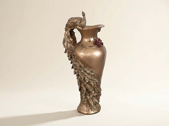 TAVUSKUSLU VAZO 50X23 CM GOLD-YEŞİL (HYK951) - 1