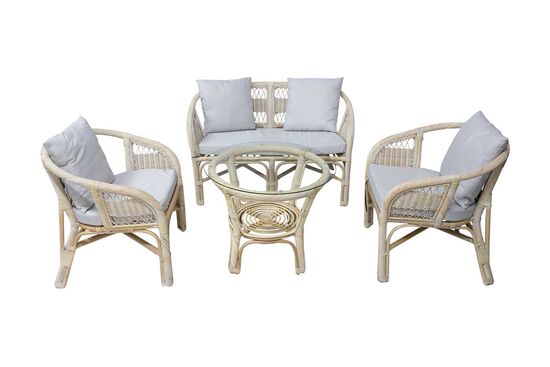 TOFANA İKİLİ KOLTUK 69x117x75cm+TEKLİ KOLTUK 69x61x75cm (2 ADET)+ORTA SEHPA 70x70x59cm ESKİTME BEYAZ
