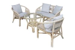 TOFANA İKİLİ KOLTUK 69x117x75cm+TEKLİ KOLTUK 69x61x75cm (2 ADET)+ORTA SEHPA 70x70x59cm ESKİTME BEYAZ - Thumbnail