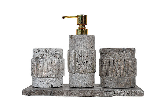 TRAVİS TRAVERTEN BANYO SETİ - 4 PARÇA -GRİ - BSN-301 - 2