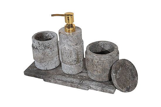TRAVİS TRAVERTEN BANYO SETİ - 4 PARÇA -GRİ - BSN-301 - 3
