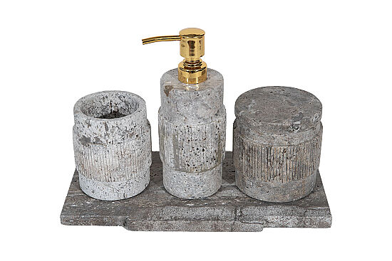 TRAVİS TRAVERTEN BANYO SETİ - 4 PARÇA -GRİ - BSN-301 - 4