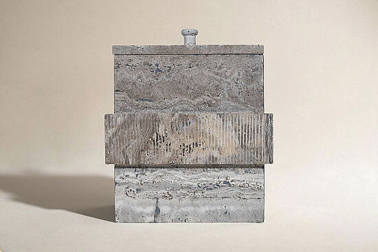 TRAVİS TRAVERTEN ÇÖP KOVASI-KAPAKLI-GRİ-20X20X22.86 CM-BSN-301 - 1