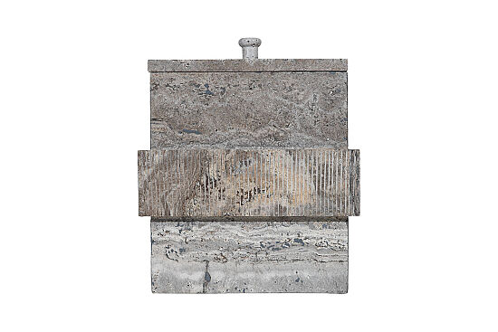 TRAVİS TRAVERTEN ÇÖP KOVASI-KAPAKLI-GRİ-20X20X22.86 CM-BSN-301 - 2
