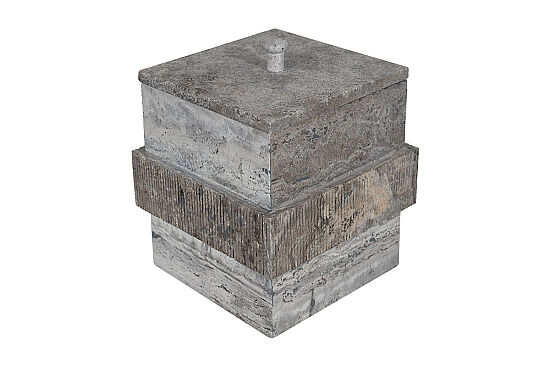 TRAVİS TRAVERTEN ÇÖP KOVASI-KAPAKLI-GRİ-20X20X22.86 CM-BSN-301 - 4