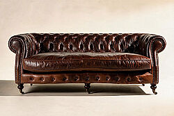 6018-3D UCLU KOL.DERI KAPITONE ESK. KAHVE 224x100x73cm 611DB - KERVAN