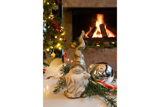 UZUN ŞAPKALI NOEL BABA GOLD-KREM 7x15cm HYK1036