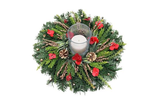 YILBASI MUMLU YUVARLAK ARANJMAN YESIL 45 cm